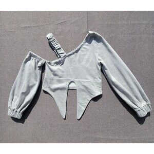 Michael Costello X Revolve S Grey One Shoulder LongSleeve Tie Front Crop Top 870